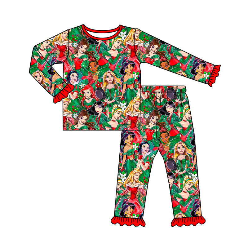 Baby Girl Long Sleeves Christmas Princess Shirt Pants Set Pajamas