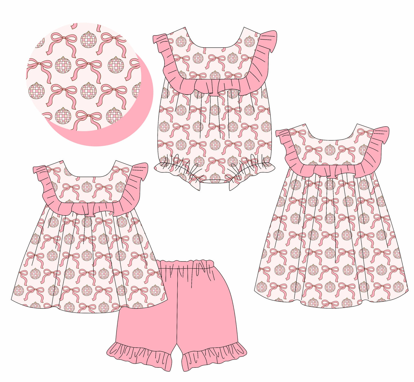 Baby Girl Pink Bows Sibling Romper Dress Set ( Moq 5 Each Style ) 1.23