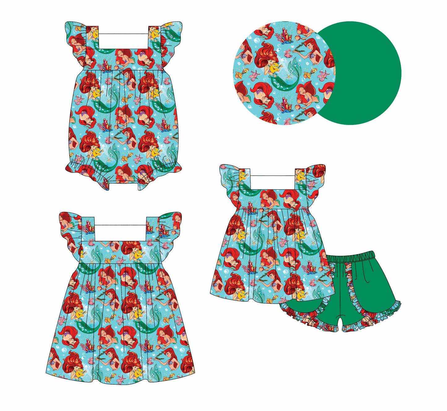 Baby Girl Short Sleeves Princess Green Sibling Romper Dress Set ( Moq 5 Each Style ) 4.3