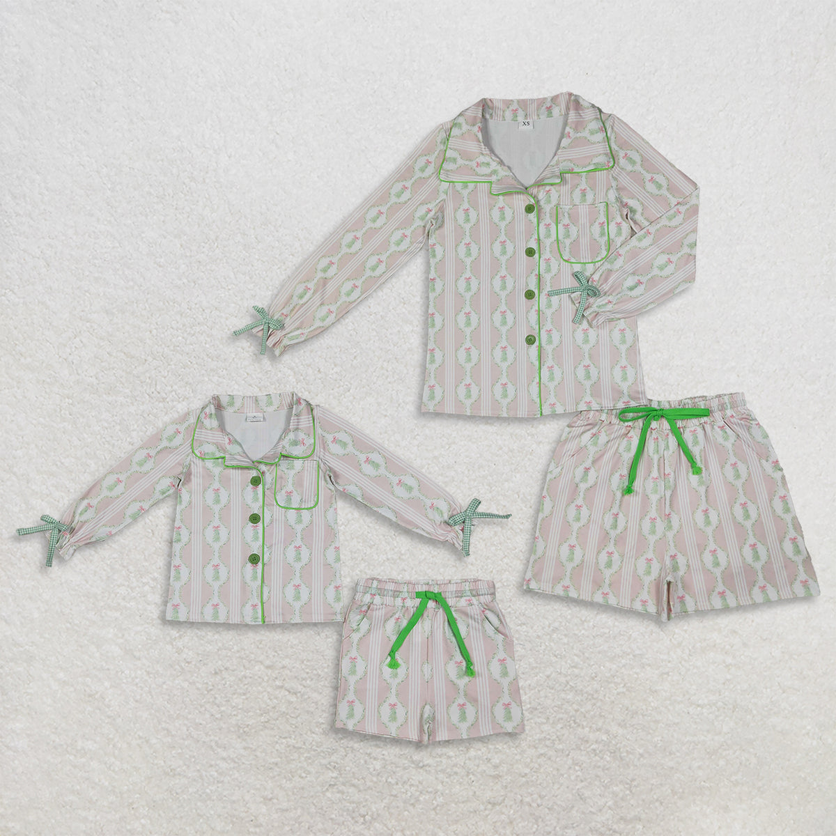 Sibling Baby Girls Adult Women Tree Bows Buttons Shirts Pockets Shorts Sets Christmas Pajamas Clothes RTS