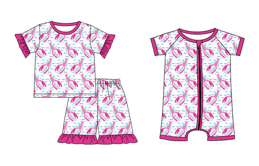 Baby Girl Short Sleeves Crawfish Sibling Pajamas Romper Set ( Moq 5 Each Style ) 1.24