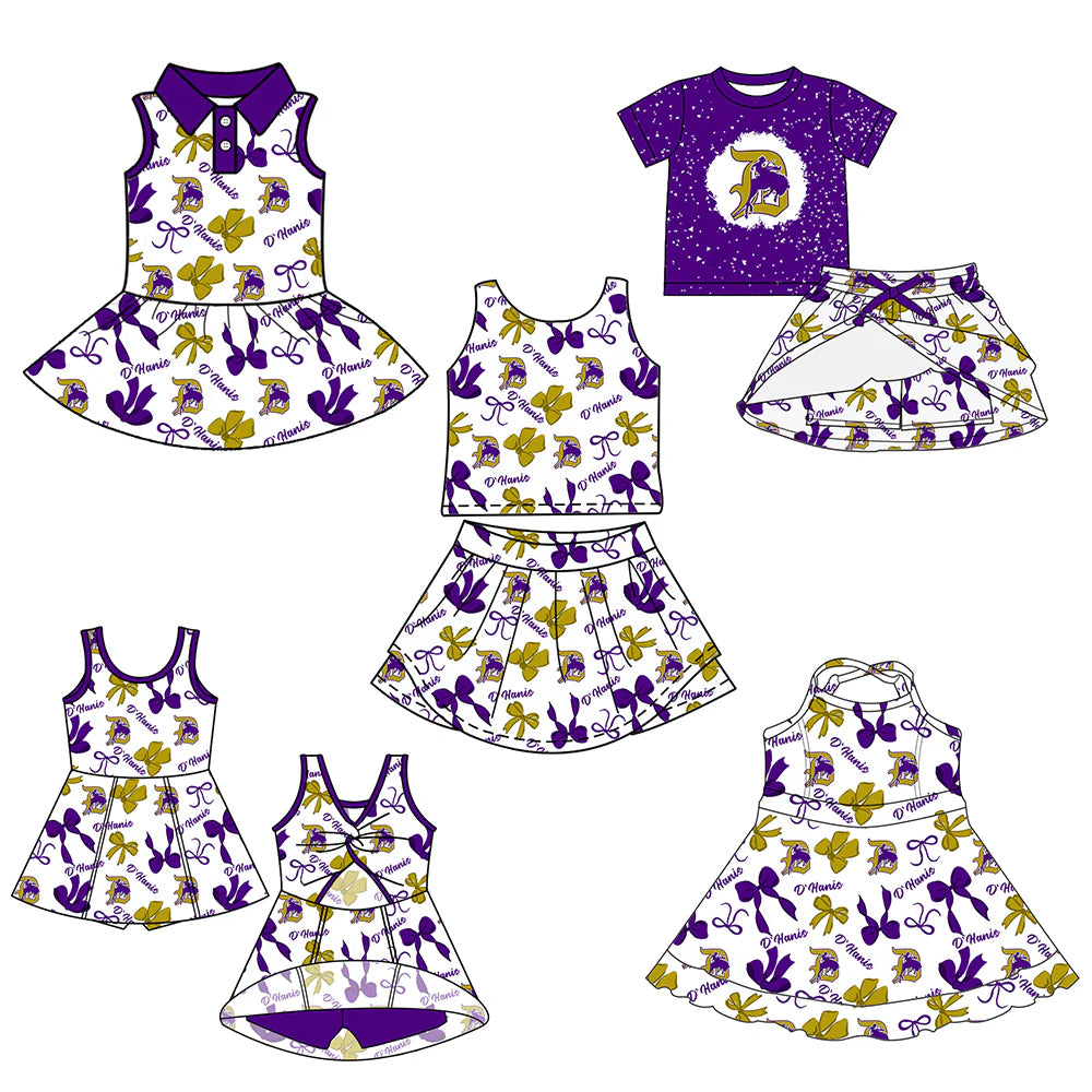 ( Moq 5 each style ) Baby Girl Toddler Team Bows Cowboys Sibling Skort Dress Set 6.11