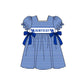 ( Moq 5 ) Baby Girls Toddler Short Sleeves Blue Bows Stripes Knee Length Dress 1.29