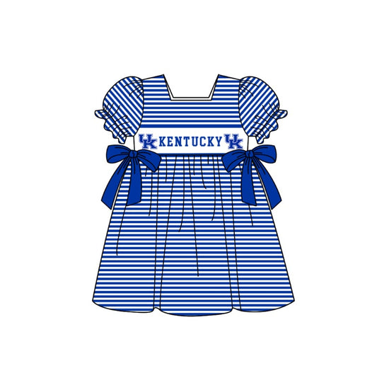 ( Moq 5 ) Baby Girls Toddler Short Sleeves Blue Bows Stripes Knee Length Dress 1.29
