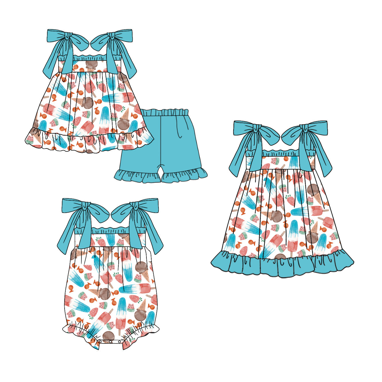 Baby Girl Straps Popsicles Sibling Romper Dress Set ( Moq 5 Each Style ) 12.28