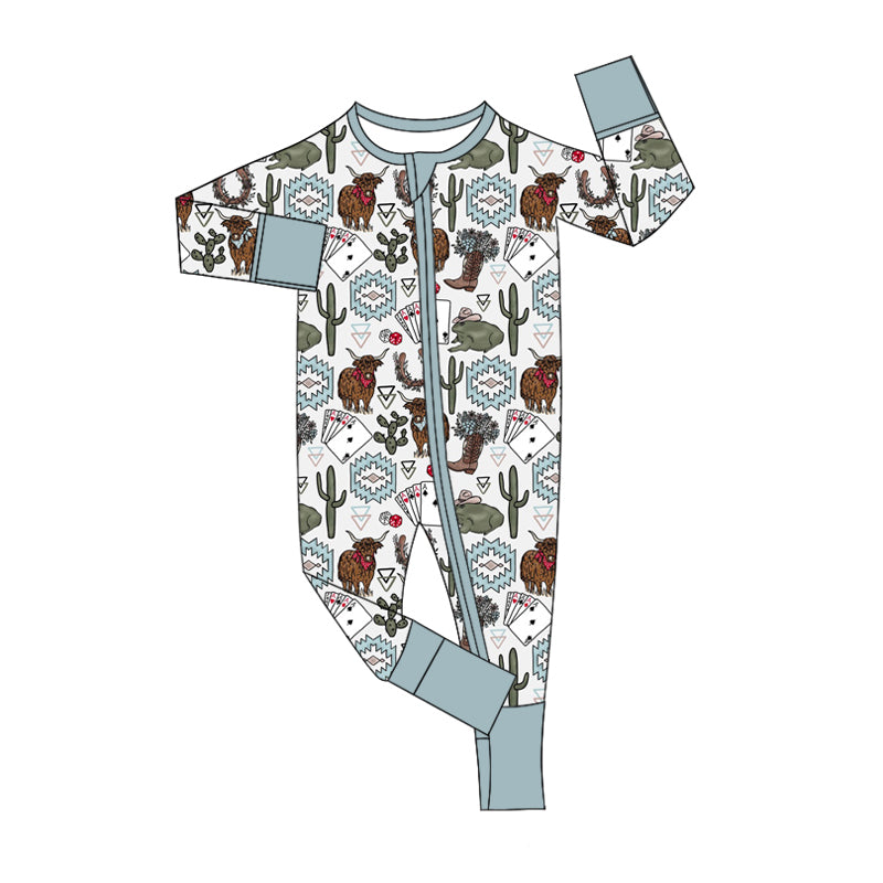 Baby Boy Infant Long Sleeves Western Cow Aztec Romper Moq 5