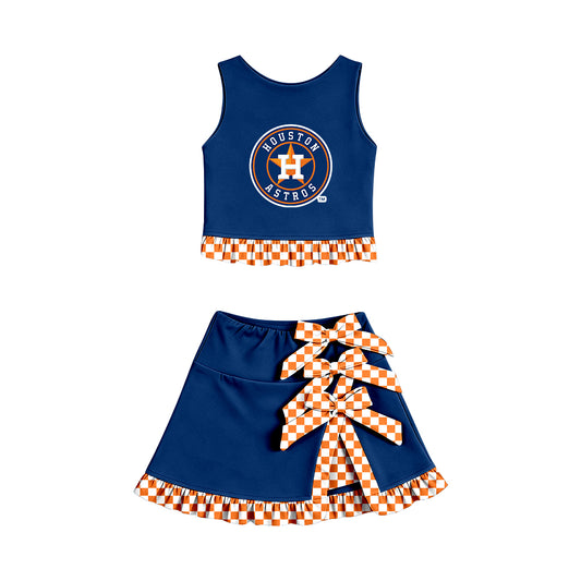 ( Moq 5 ) Baby Girls Kids Sleeveless Vest Bows Skirt Shorts Team Set Cheer Clothes