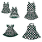 ( Moq 5 each style ) Baby Girl Toddler Team Green Bows Cheer Sibling Checked Dress Set 6.30