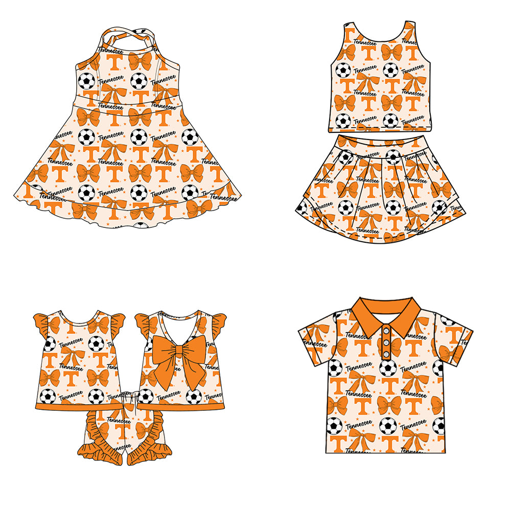 ( Moq 5 each style ) Baby Girl Toddler T Team Orange Bows Soccer‌ Sibling Shirt Dress Set