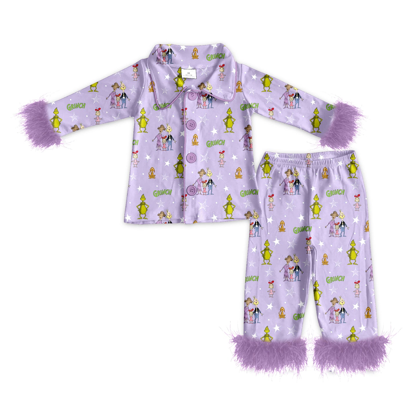 Baby Girl Purple Fur Long Sleeves Shirt Pants Pajamas Christmas Face Set