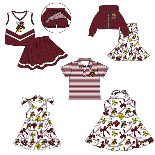 ( Moq 5 each style ) Baby Boy Girl  Team Cheer Bows Sibling Shirt Dress Set 8.2