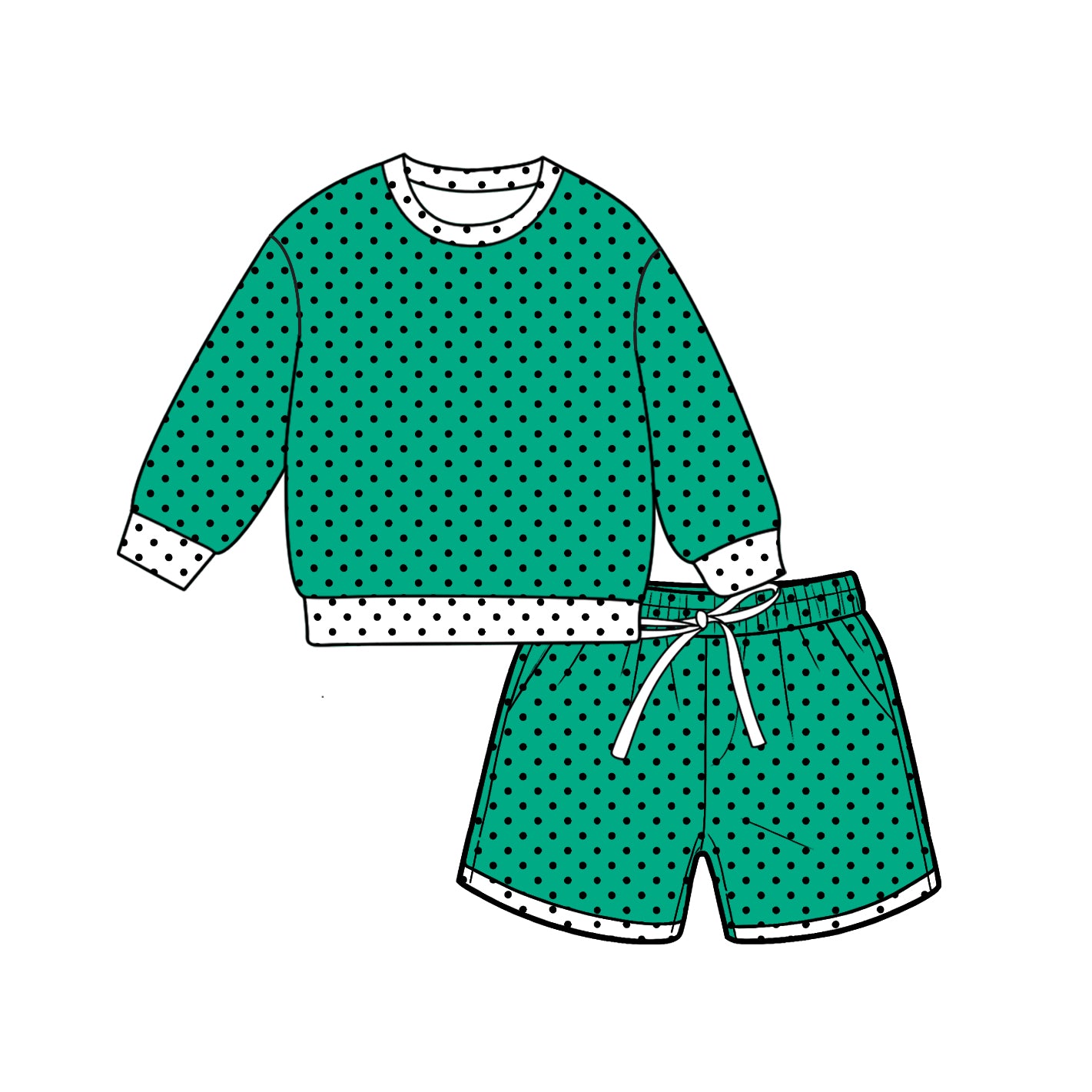 ( Moq 5 ) Baby Girls Kids Long Sleeves Dots Shirt Pockets Shorts Team Set Clothes