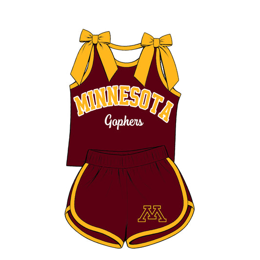 ( Moq 5 ) Baby Girls Kids Sleeveless Bows Shirt Shorts Team Set Cheer Clothes