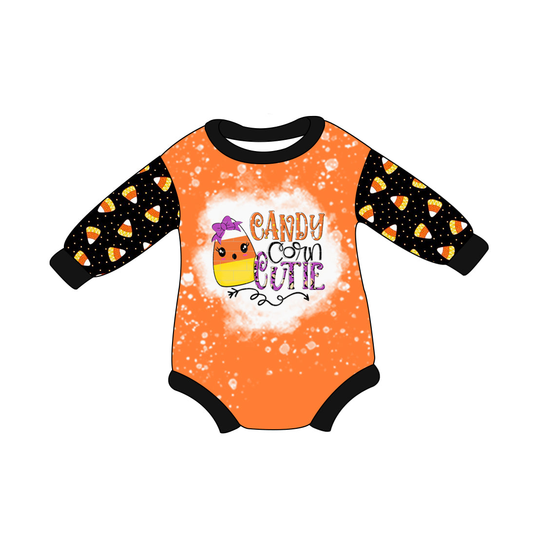 Baby Girl Long Sleeves Halloween Candy Corn Bubble Romper