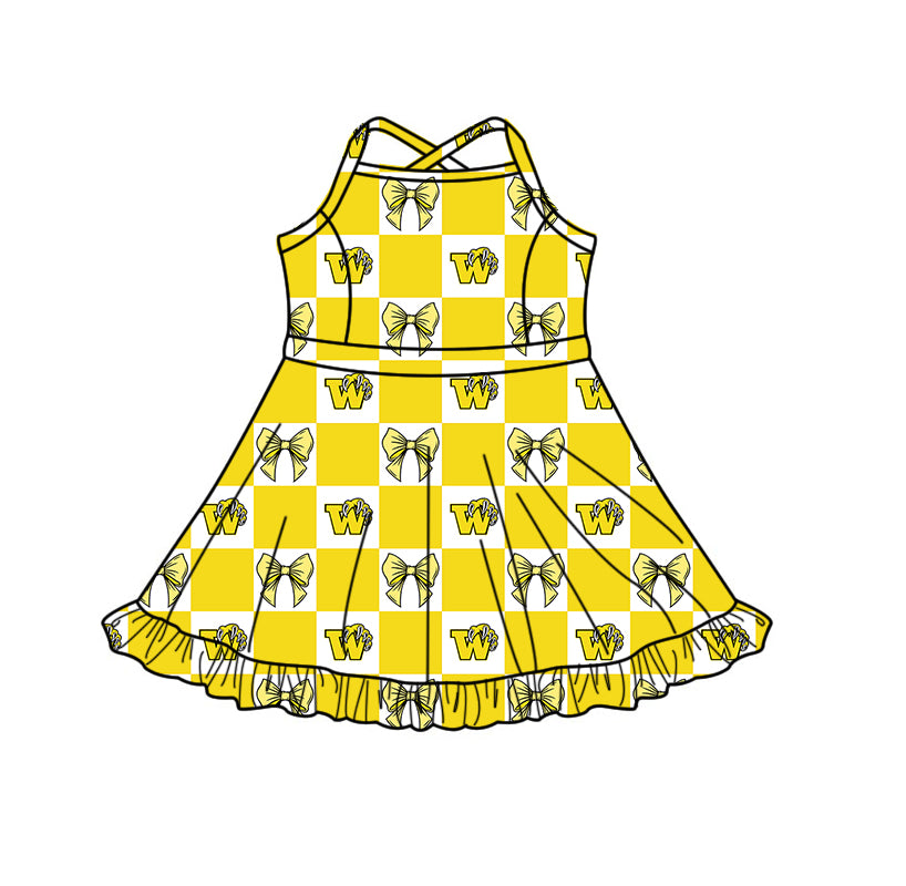 ( Moq 5 Each Style ) Baby Boys Girls Toddler Yellow Bows Team Sibling Shorts Dress Sets Clothing