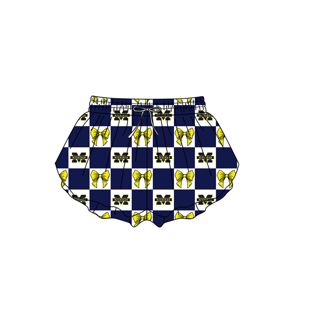 ( Moq 5 ) Kids Girls Adult Women Yellow Bows Navy Plaid Team Shorts Sibling Mom and Me Yoga Clothes