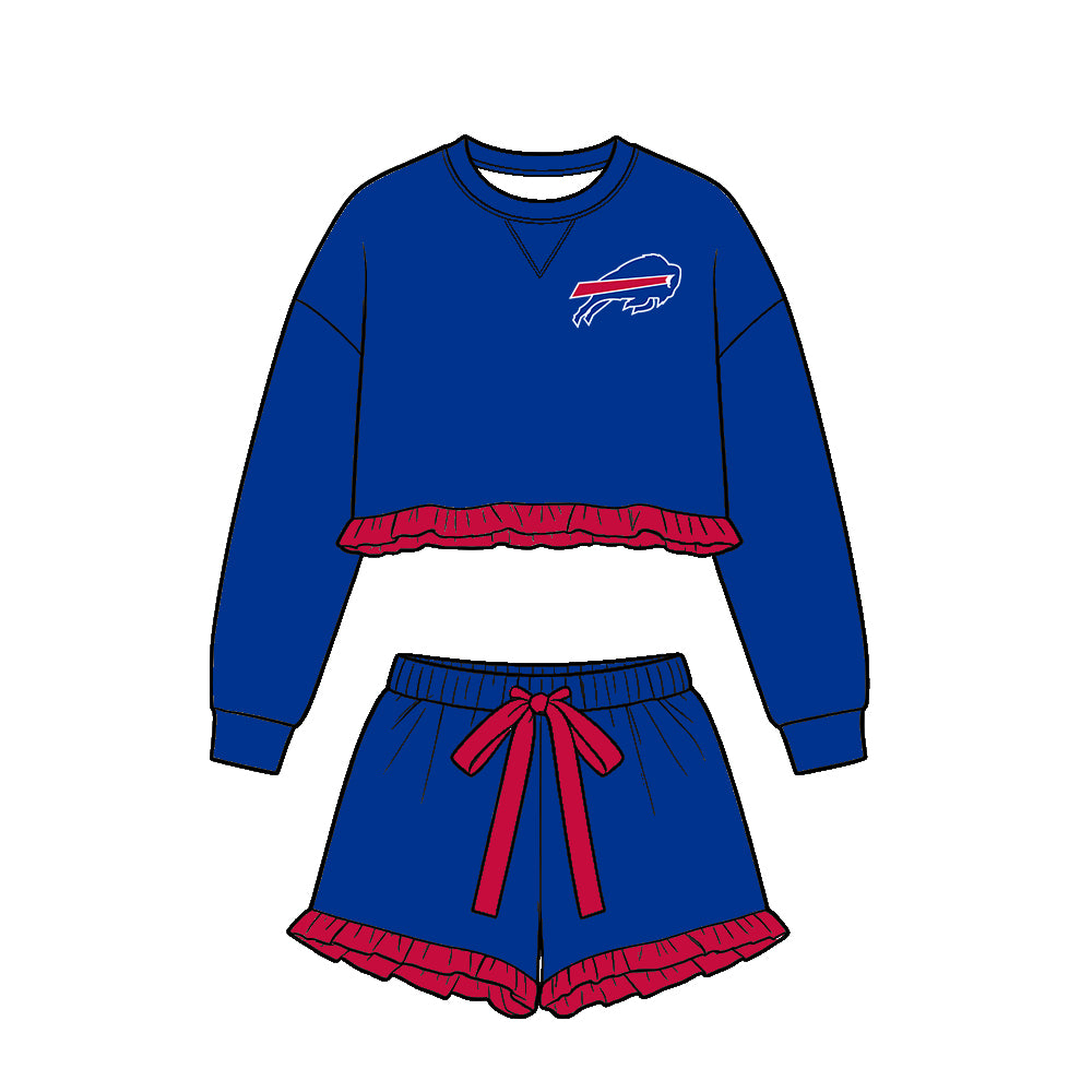 ( Moq 5 ) Baby Girls Kids Red Long Sleeves Ruffle Shirt Shorts Team Set Clothes