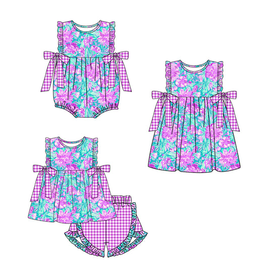 Baby Girl Flower Bows Sibling Matching Romper Dress Clothes Set ( Moq 5 Each Design )