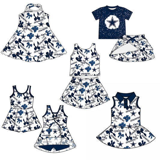 ( Moq 5 each style ) Baby Girl Toddler Team Stars Bows Sibling Skort Dress Set 6.5