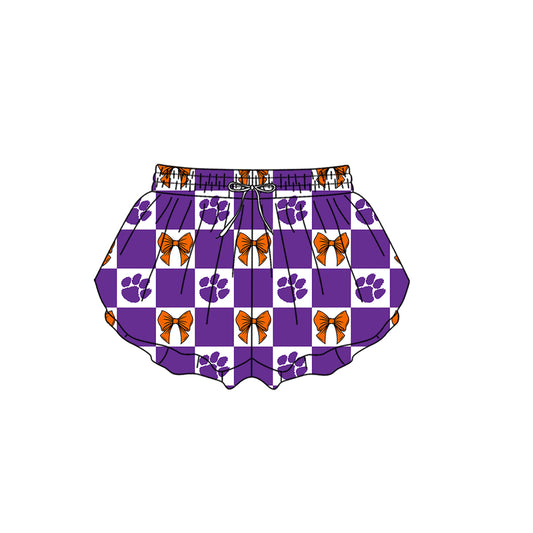 ( Moq 5 ) Kids Girls Adult Women Bows Purple Checked Team Shorts Sibling Mom and Me Yoga Clothes
