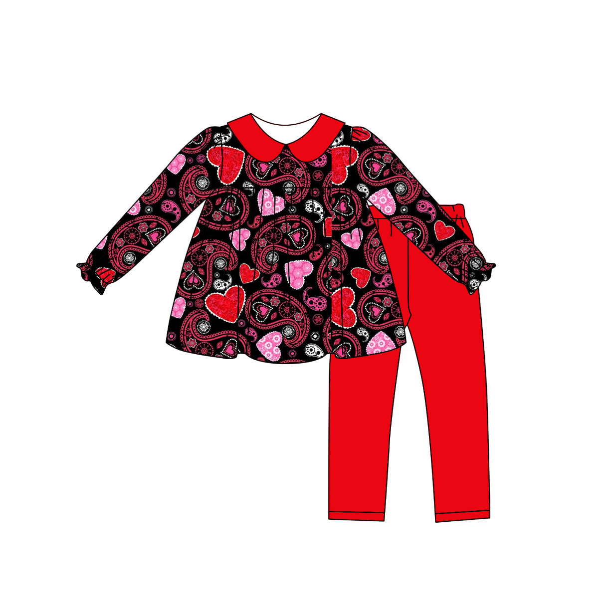 Baby Girl Toddler Long Sleeves Valentine Hearts Tops Red Pants Set