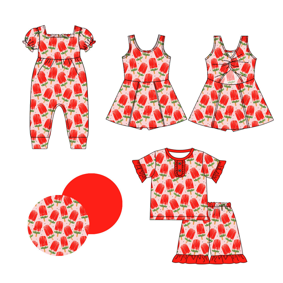 Baby Girl Watermelon Popsicles Sibling Romper Dress Set ( Moq 5 Each Style ) 1.2