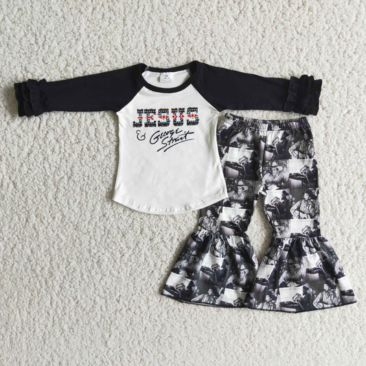 Promotion Baby Girl Jesus Ruffle Singer Bell Pants Music Outfit RTS