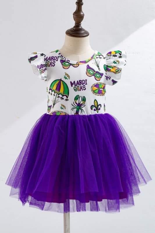 Moq 3 Pre-order GSD0719 Baby Girl Mardi Gras Purple Tulle Dress