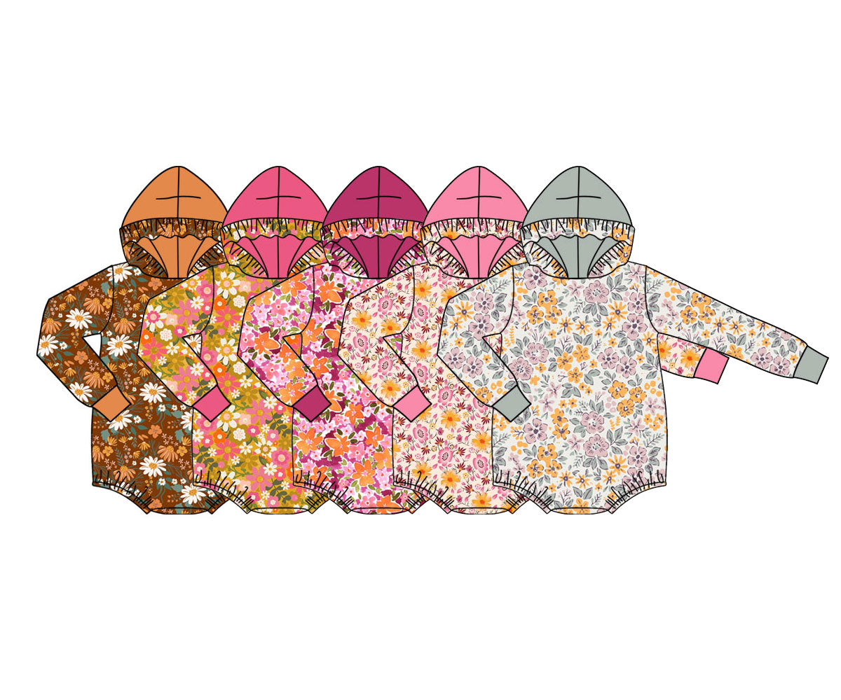 ( Moq 5 Each Style ) Sibling Baby Girls Infant Long Sleeves Flower Ruffle Hoodie Bubble Rompers Clothes