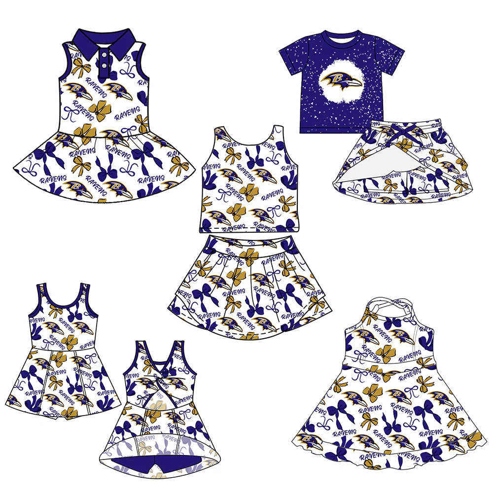 ( Moq 5 each style ) Baby Girl Toddler B Team Bows Sibling Skort Dress Set 6.9