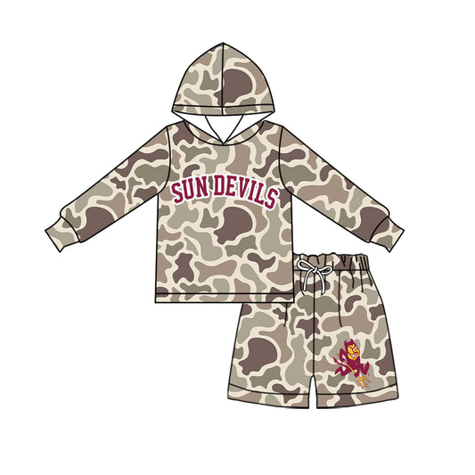 ( Moq 5 ) Baby Girls Kids Long Sleeves Hoodie Shirt Camo Shorts Team Set Clothes