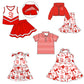 ( Moq 5 each style ) Baby Boy Girl  Team Cheer Sibling Shirt Red Bows Dress Set 8.4
