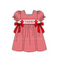( Moq 5 ) Baby Girls Toddler Short Sleeves Tigers Red Bows Stripes Knee Length Dress
