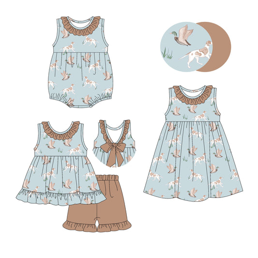Baby Girl Sleeveless Dogs Ducks Sibling Romper Dress Set ( Moq 5 Each Style ) 3.5