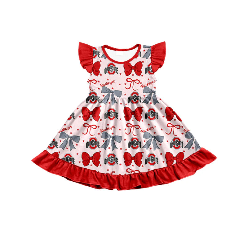 ( Moq 5 each style ) Baby Girl Toddler Team Red Grey Bows Sibling Dress Set 6.27