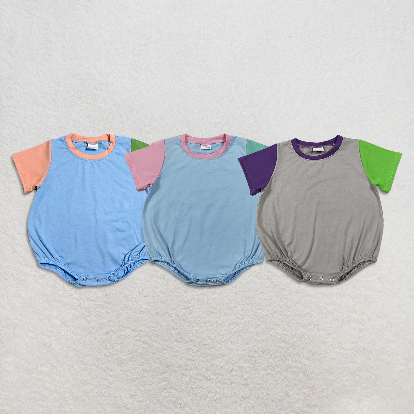 Sibling Baby Kids Infant Short Sleeves Colorblock Bubble Romper Cotton Clothes RTS
