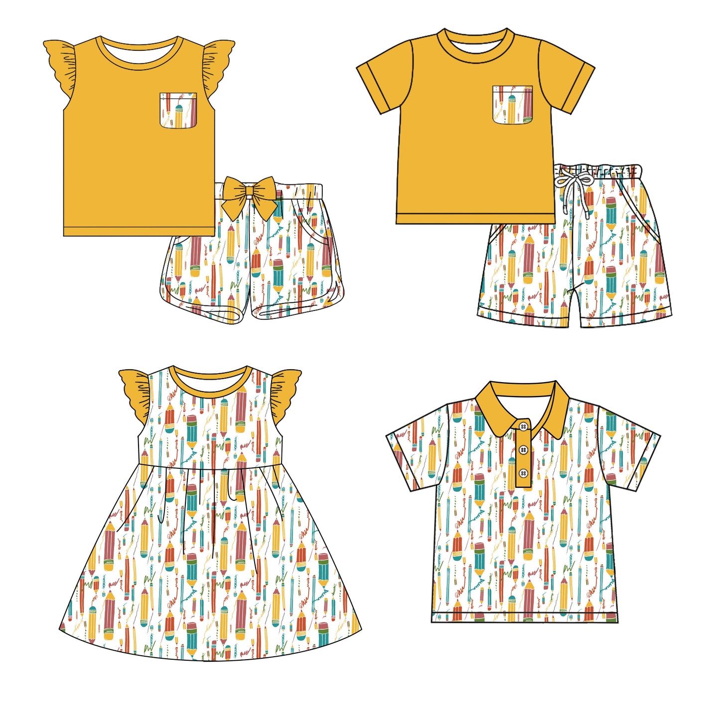 Baby Boy Girl Pencil Back To School Sibling Dress Set ( Moq 5 Each Style ) 12.18
