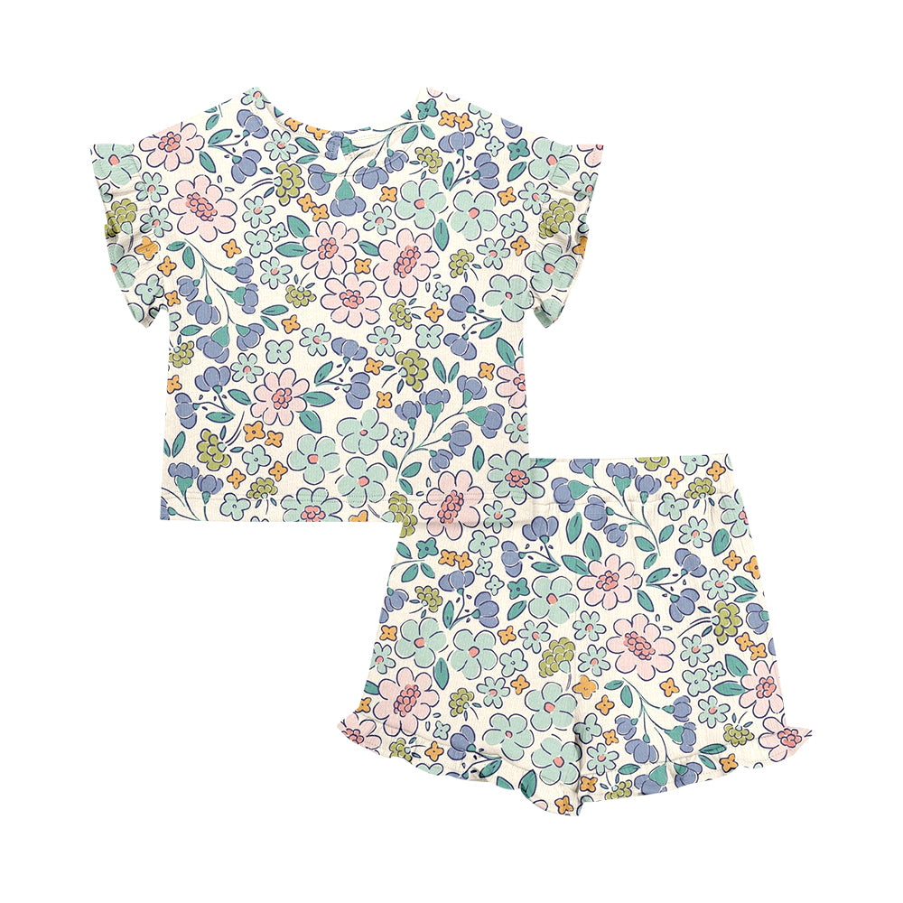 ( Moq 5 Each Style ) Sibling Baby Girls Kids Short Sleeves Floral Shirts Shorts Summer Sets