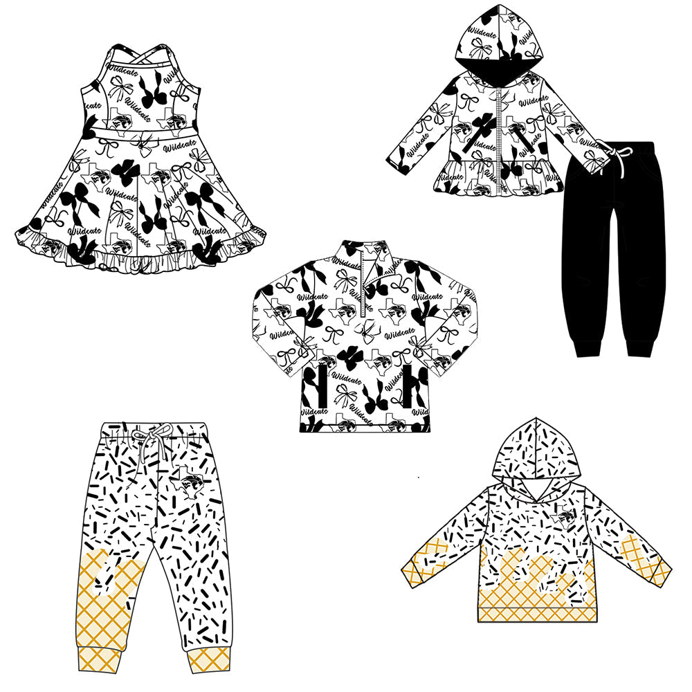 ( Moq 5 each style ) Baby Boy Girl Team Cheer Sibling Shirt Black Bows Dress Set 8.13