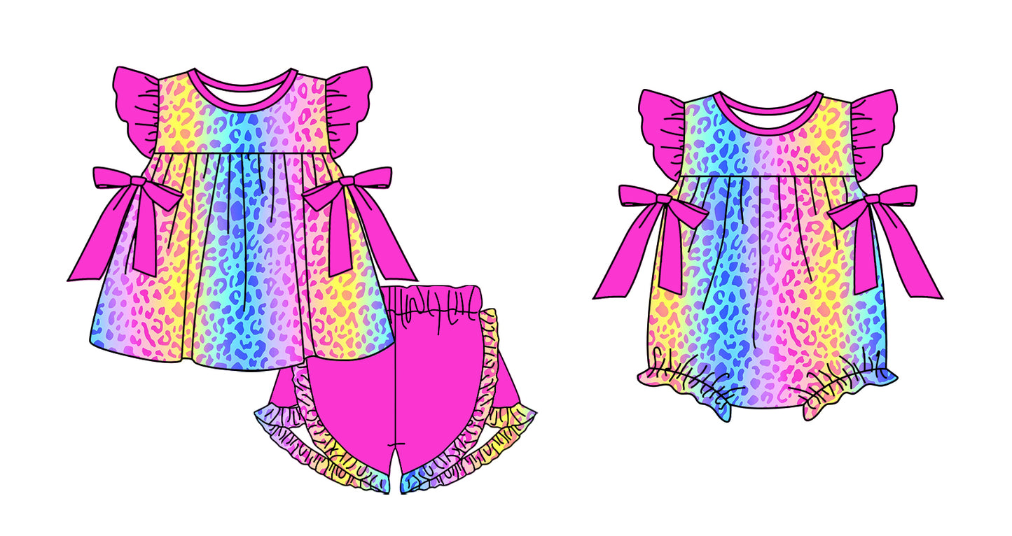 Baby Girl Colorful Leopard Sibling Matching Romper Set ( Moq 5 Each Design )