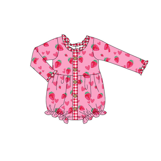 Baby Girl Newborn Infant Valentine Strawberry Hearts Bubble Pink Romper