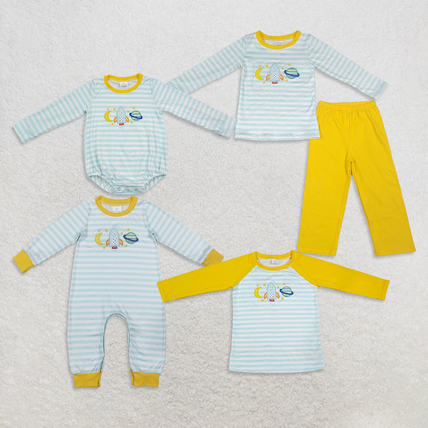 Sibling Baby Boys Kids Embroidery Space Rocket Stripes Romper Shirt Set Clothes RTS