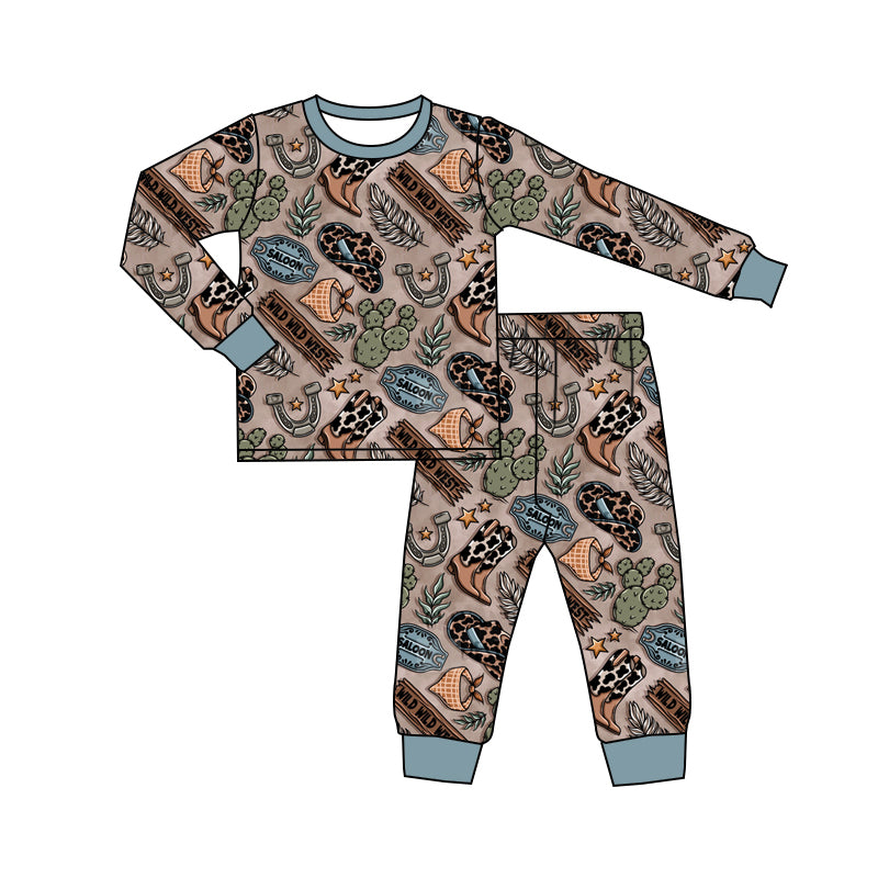 Baby Boy Long Sleeves Western Boots Cactus Shirt Pants Pajamas Set