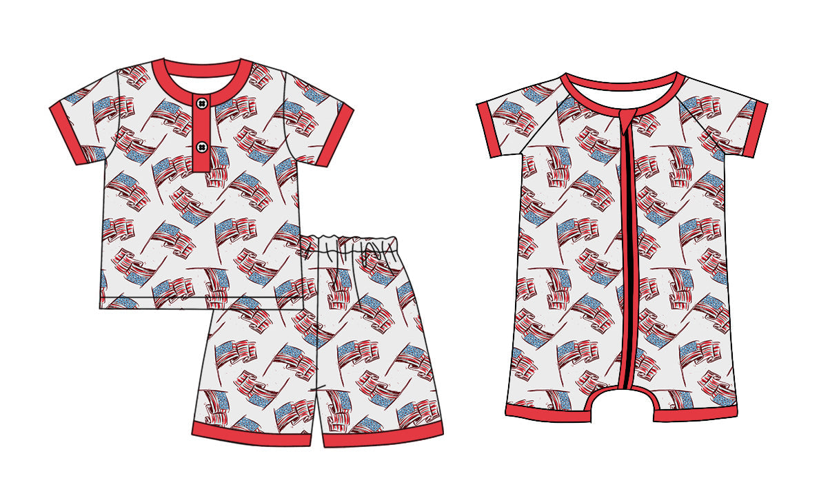 Baby Girl July 4th Flags Sibling Romper Set ( Moq 5 Each Style ) 1.7