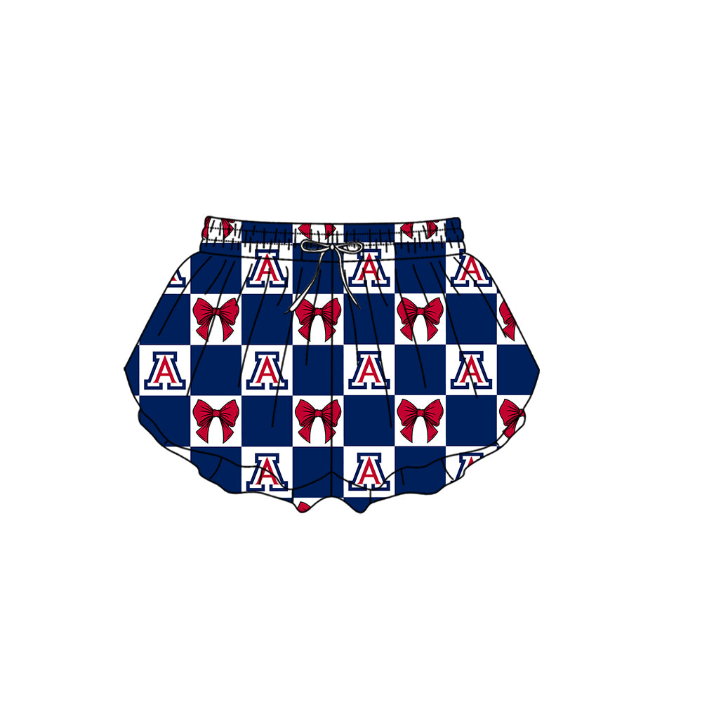 ( Moq 5 ) Baby Girls Adult Women Bows Navy Checked Team Shorts Sibling Mom and Me Yoga Clothes