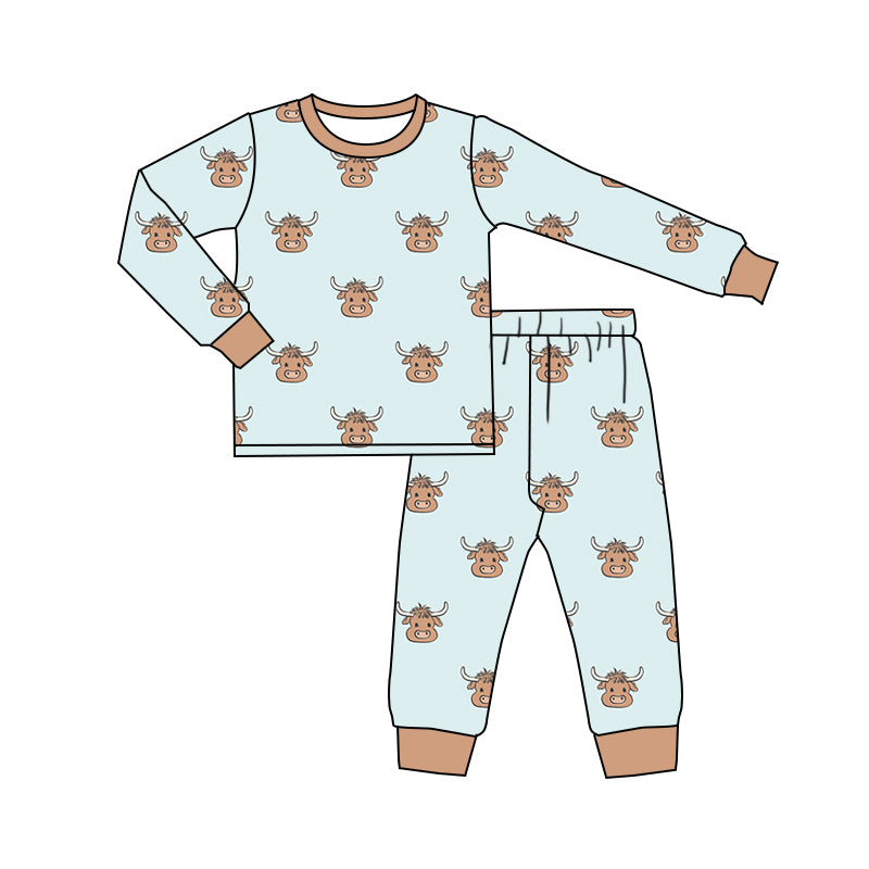 Baby Boy Long Sleeves Western Cow Shirt Pants Pajamas Set