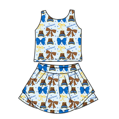 ( Moq 5 each style ) Baby Girl Toddler Team Bears Bows Sibling Dress Set 6.25