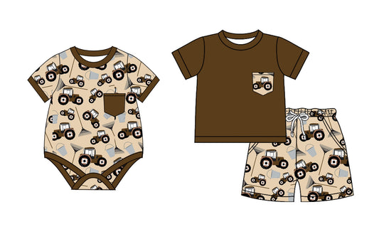 Baby Boy Short Sleeves Farm Tractors Sibling Romper Set ( Moq 5 Each Style ) 2.11