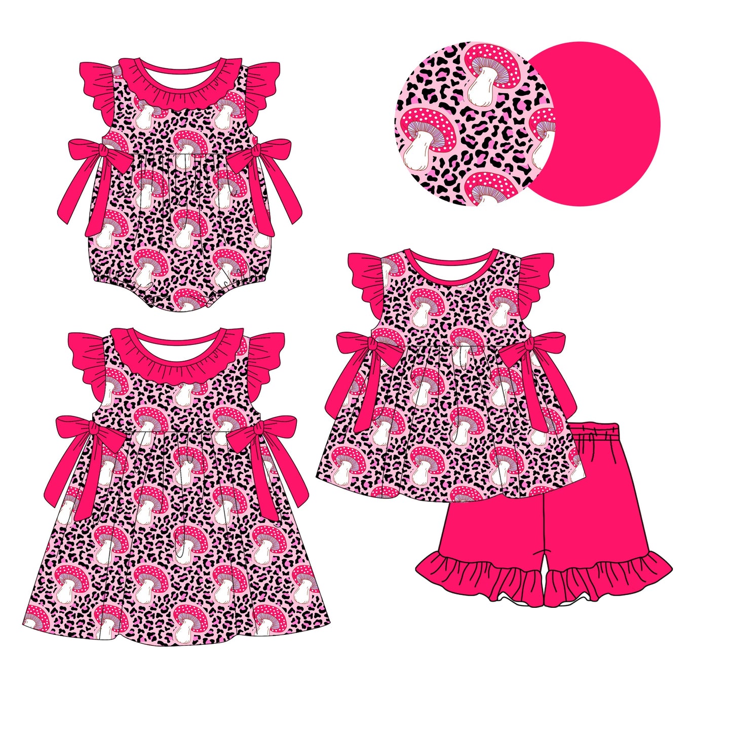 Baby Girl Mushrooms Leopard Sibling Romper Dress Set ( Moq 5 Each Style ) 1.9