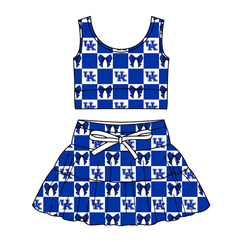 ( Moq 5 Each Style ) Baby Girls Kids Toddler UK Blue Bows  Plaid Tops Shorts Skirt Team Set